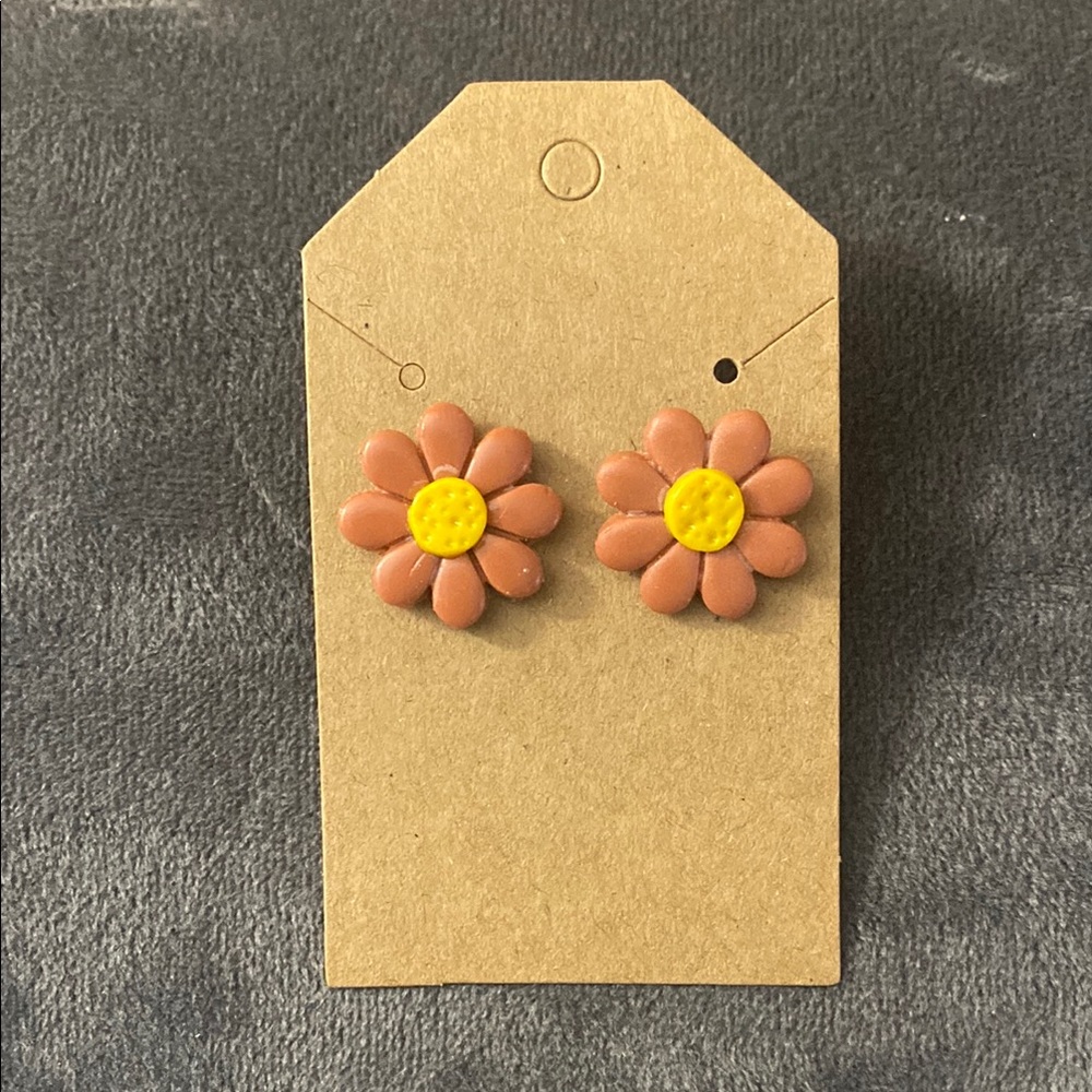 Floral Stud Earrings in Brown and Yellow